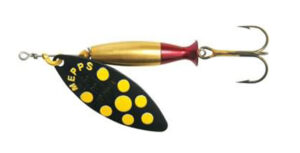 Блесна MEPPS AGLIA LONG HEAVY (black/yellow dots-gold/red)
